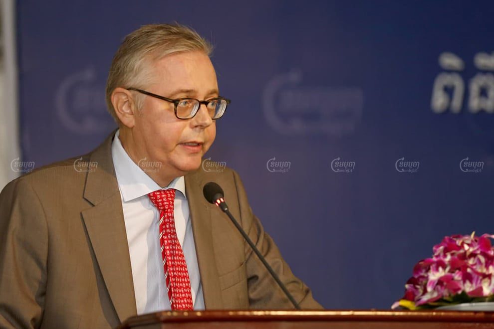 Swedish Ambassador Björn Häggmark gives a speech at a CamboJA event in 2019. Panha Chhorpoan