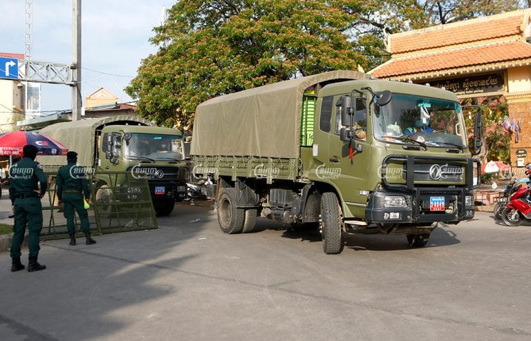 Militarily trucks transport food to a Stung Meanchey red zone, April 20, 2021. CamboJA/ Panha Chhorpoan