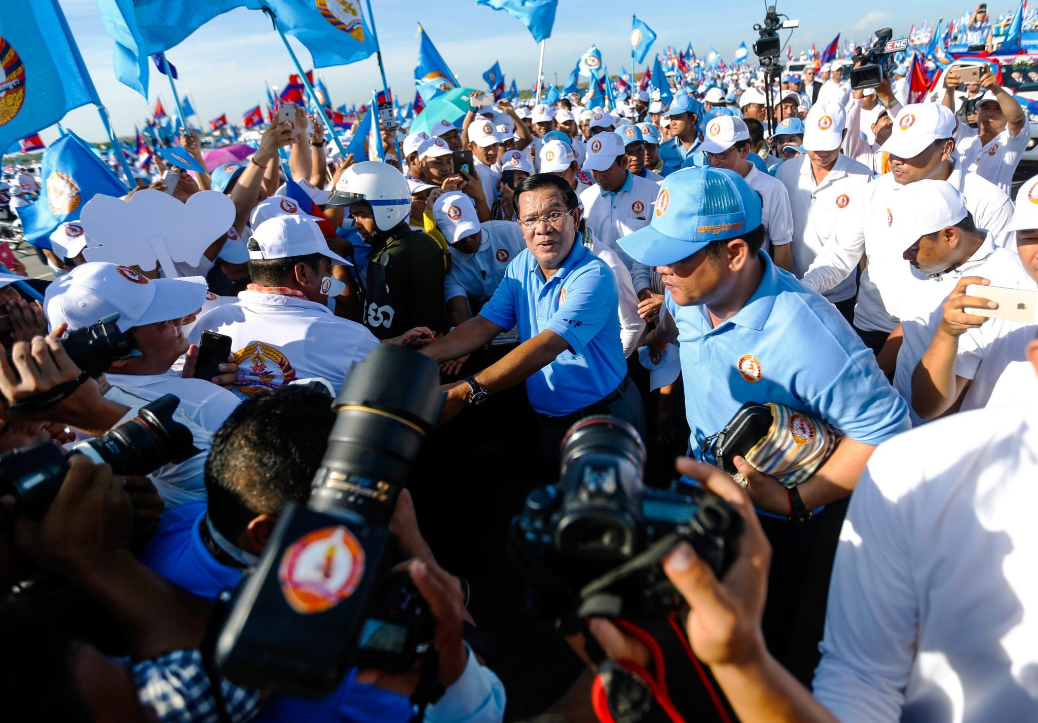 Prime Minister Hun Sen joins a CPP party rally in June 2017. CamboJA