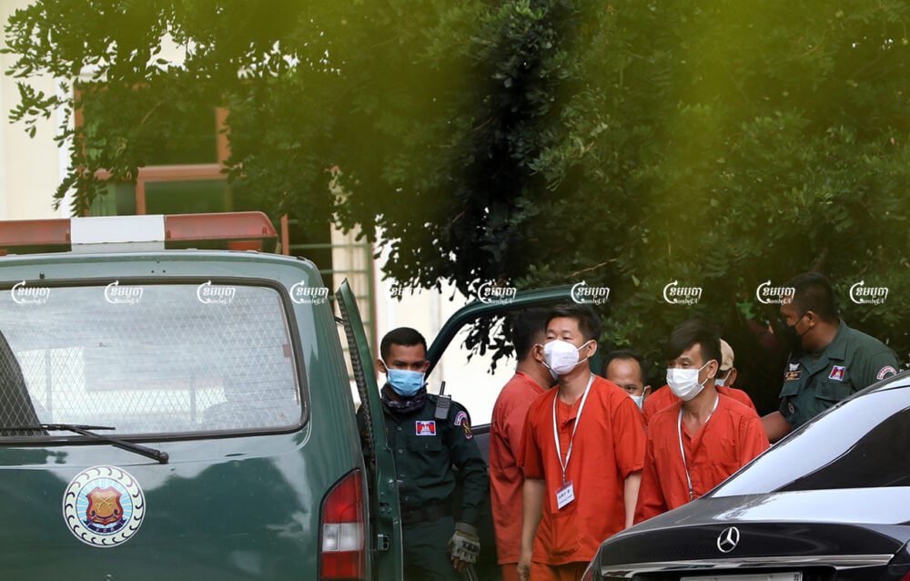 Defendants arrive at the Appeal Court of Phnom Penh to listen their verdict, August 6, 2021. CamboJA/ Pring Samrang