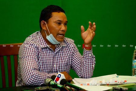 Environmental activist Chhorn Phalla, who was sent to pre-trial detention on Monday, speaks at a press conference in Phnom Penh on July 16, 2020. CamboJA/ Panha Chhorpoan