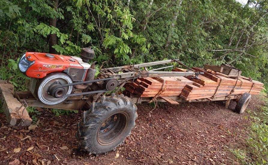 A homemade truck carrying timber found by the Prey Lang Community Network during a patrol in 2020. Supplied