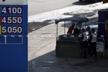 Gasoline prices displayed at a gas station in Phnom Penh, November 4, 2021. CamboJA/ Pring Samrang