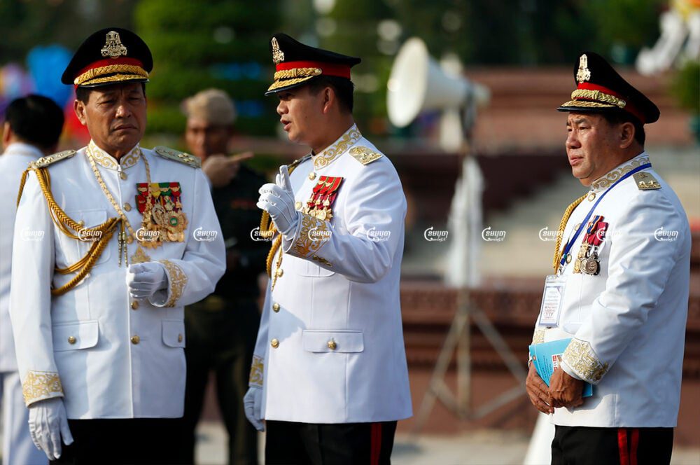 Prime Minister Hun Sen's son Hun Manet (center) attends the Independence Day ceremony in Phnom Penh. Picture taken November 9, 2019. CamboJA/ Pring Samrang