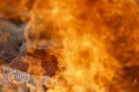 Confiscated drugs are burned during a ceremony to mark the International Day against Drug Abuse and Illicit Trafficking in Phnom Penh, Picture taken June 26, 2019. CamboJA/ Pring Samrang