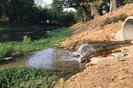 Wastewater flows into Siem Reap river. Photo taken in January 2022. Thon Ratha