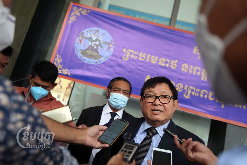 Candlelight Party vice president Son Chhay speaks with media after his meeting with the National Election Committee (NEC) in Phnom Penh, April 11, 2022. CamboJA/ Pring Samrang
