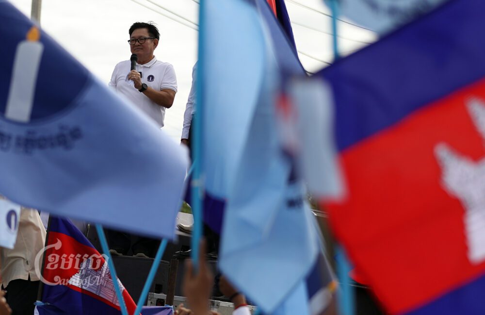 Candlelight Party vice president Son Chhay speaks during the Commune Election campaign in Phnom Penh, Picture taken May 21, 2022. CamboJA/ Pring Samrang