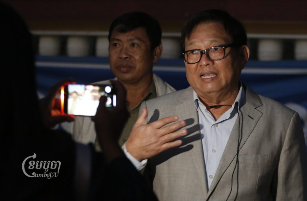 Candlelight Party vice president, Son Chhay speaks to reporters outside of the Court of Appeal after attending his hearing, December 14, 2022. CamboJA/ Panha Chhorpoan