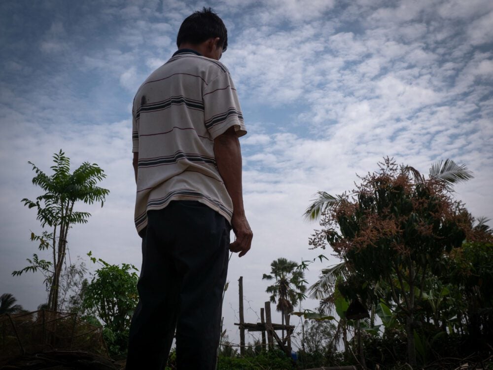 Bora, who was fired by his Puma-supplying shoe factory after helping form a union in late October last year, at his home in southwestern Cambodia’s Takeo province. (Jack Brook/CamboJA)
