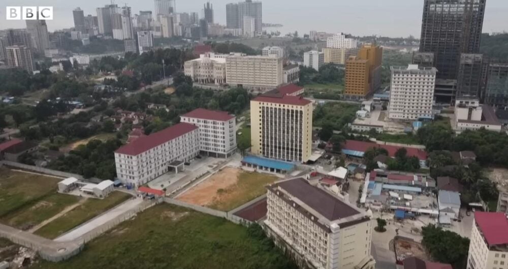 Sihanoukville’s Huang Le compound, an alleged scam and trafficking site, owned by Okhna Kuong Li. (Image: BBC)