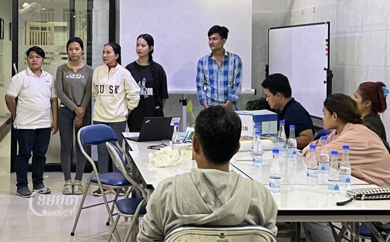 The workers of East Crown factory vote to select their union representatives on February 9, 2023 (CamboJA/Sovann Sreypich)