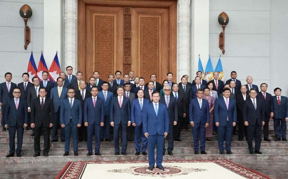 A group photo of Hun Manet and what leaked documents suggest may be the new cabinet, on August 10, 2023. (Sar Sokha’s Facebook)
