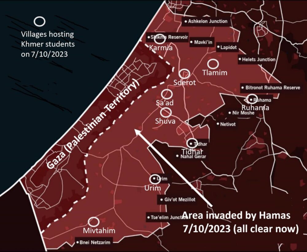 Map showing where Cambodian students were staying at the time of the attack. (Israeli Home Front Command, Divon Lan)