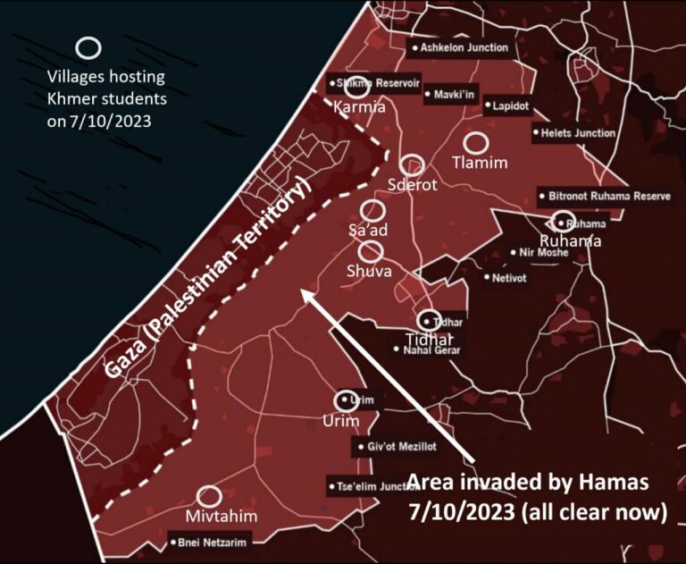 Map showing where Cambodian students were staying at the time of the attack. (Israeli Home Front Command, Divon Lan)