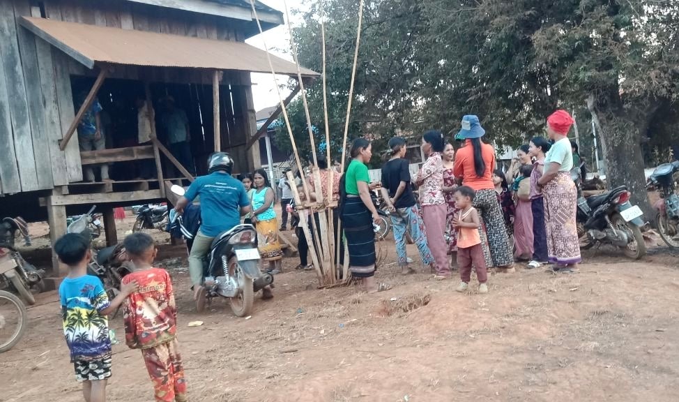 Some 100 indigenous Jarai people protest against 7 Makara Phary for clearing their farmland in Kaet village, Nhang commune on February 6, 2024. (Supplied)