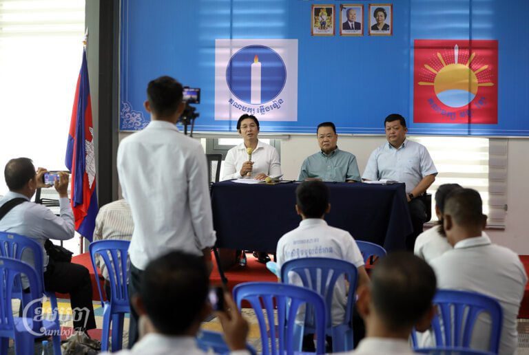 Representatives of Candlelight Party and Khmer Will Party hold a press conference in Phnom Penh on June 10, 2024. (CamboJA/Pring Samrang)