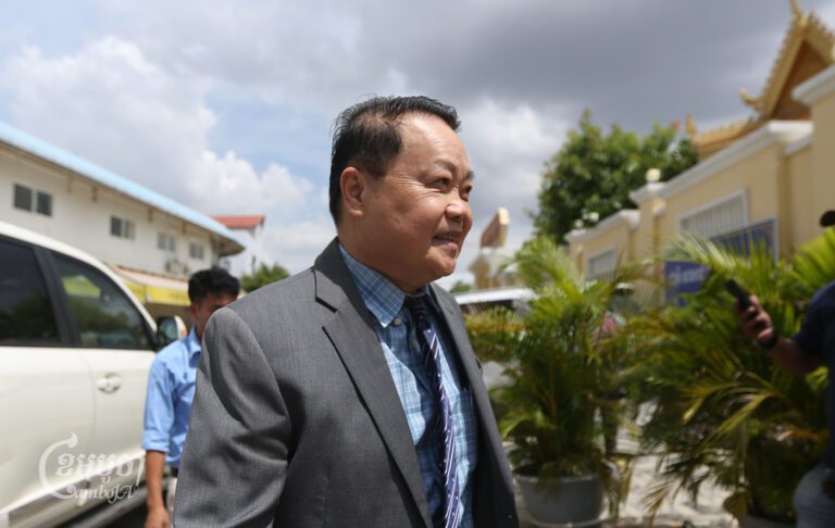 Candlelight Party president Teav Vannol arrives at the Phnom Penh Municipal Court for his trial on July 8, 2024. (CamboJA/​ Pring Samrang)
