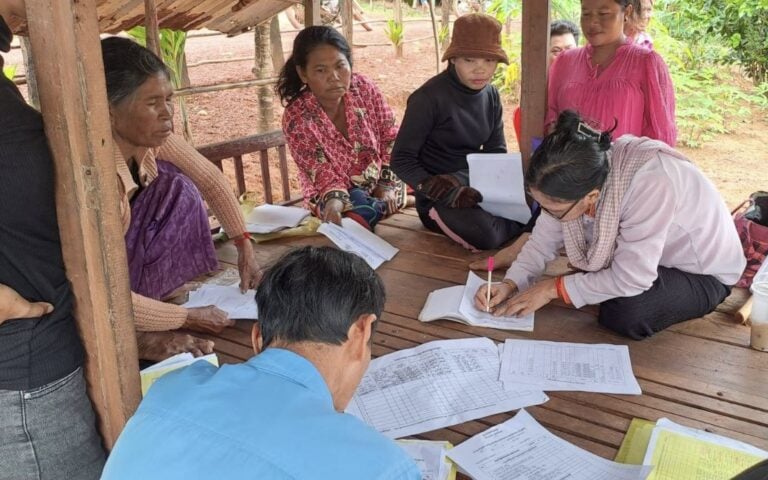 Community representative Phav Nheung met with villagers who will conduct the survey in Srae Ambel district, on July 15, 2024. (Supplied )