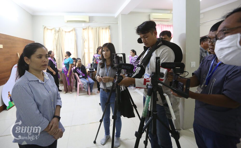Labor Rights Supported Union of Khmer Employees of NagaWorld president Chhim Sithar holds a press conference after she was released from prison in Phnom Penh on September 16, 2024. (CamboJA/Pring Samrang)