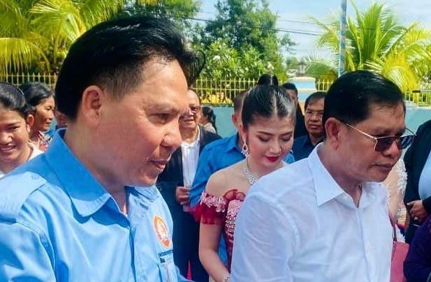 Ly Sameth (right), a former advisor to Senate President Hun Sen, and lawyer Lach Samrong seen together in a photo taken on June 27, 2023, via the University of Indrawichea Facebook page.