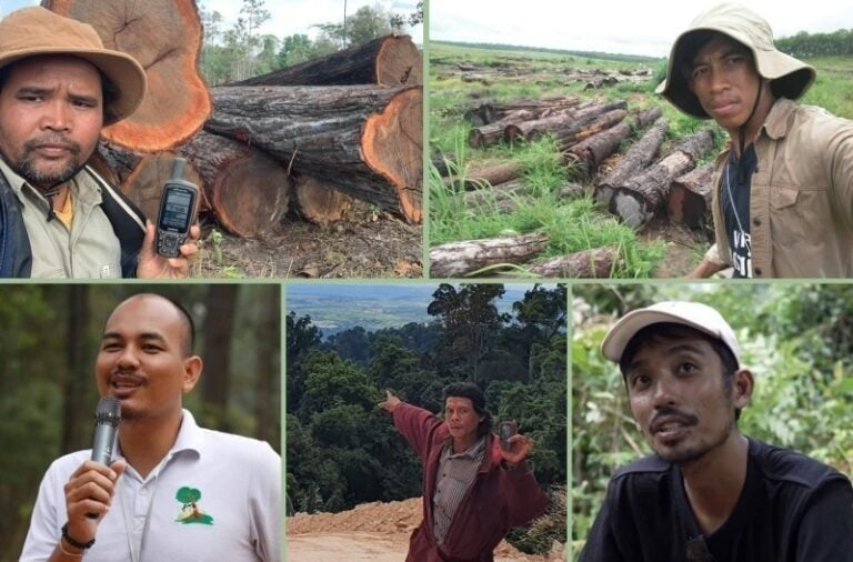 Environmental activist Ouch Leng, pictured here, was arrested with five others during an illegal logging investigation on November 23, 2024. Clockwise from top left: Award-winning environmental activist Ouch Leng, environmental activist Heng Sros, Cambodian Youth Network youth program coordinator Out Latin, environmental activist Men Mat, and freelance journalist Tat Oudom. (Photo provided by Licadho)