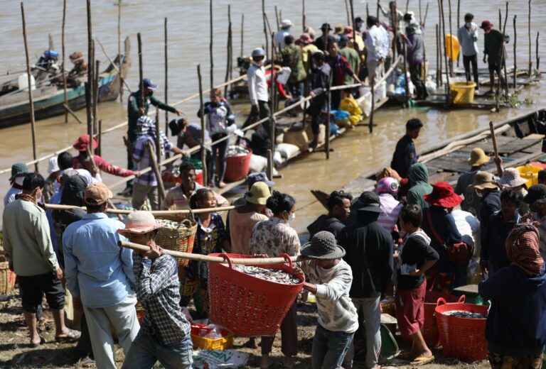 Throngs of people make their way to Tonle Sap river to buy fresh fish to make Prahok during the fish season, in December 2021. (CamboJA)
