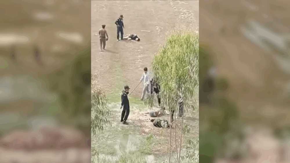 Security guards beat Vietnamese men near the border town of Bavet in Svay Rieng province, as seen in a video posted on social media on Jan. 29, 2025.