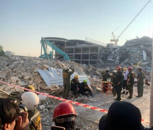 Rescue efforts underway after the collapse of the new State Audit Office building in Bangkok, reportedly triggered by an earthquake on March 28, 2025 (Photo: Prachatai)