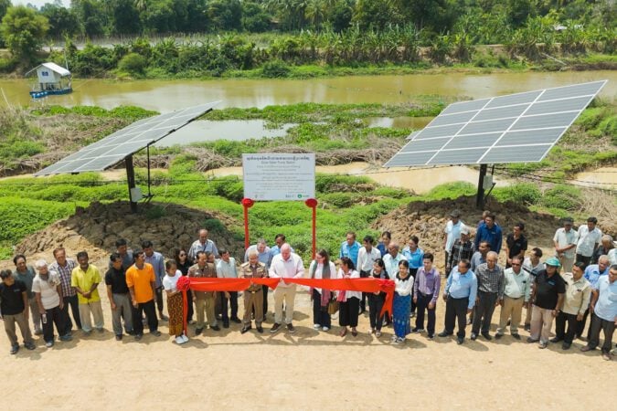Irish government representatives, Battambang provincial authorities and the community at the launch of a solar-powered water pumping station in Wattamim commune on March 17, 2025. (Oxfam)
