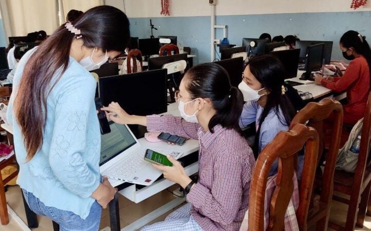 Kao Menghorng did coding and helped friends in the Technovation Girls program in high school in 2022. Photos supplied.