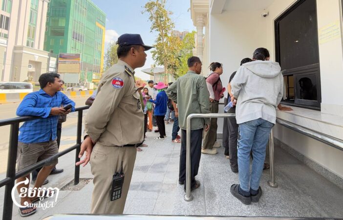 Prek Takong villagers gather at the Ministry of Interior to follow up their petition to remove a village chief, March 3, 2025. (CamboJA/Sovann Sreypich)