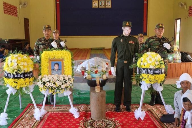 Cambodian military and family hold funeral for soldier Suon Rorn, killed in a border clash with Thai forces on May 28, 2025. Photo posted on Preah Vihear administration’s Facebook.
