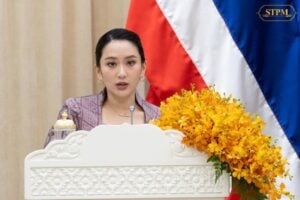 Thai Prime Minister Paetongtarn Shinawatra at a press conference in Cambodia, April 2025. Photo posted on Cambodian Prime Minister Hun Manet’s Facebook page.