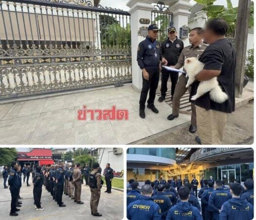 Thai authorities raid the home of tycoon Kok An in Samut Prakan province near Bangkok on the morning of July 8, 2025, seizing several luxury vehicles and more than 27 million baht in cash. (Photo: Khaosod)