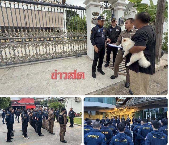 Thai authorities raid the home of tycoon Kok An in Samut Prakan province near Bangkok on the morning of July 8, 2025, seizing several luxury vehicles and more than 27 million baht in cash. (Photo: Khaosod)