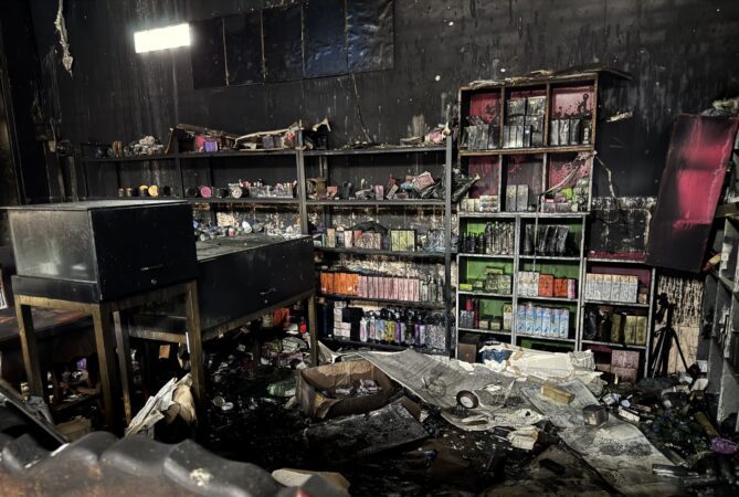 A Thai artillery shell struck several civilian homes in Oddar Meanchey province’s Samrong district on July 28, 2025. Photo taken on July 30, 2025. (Supplied by Sun Narin)