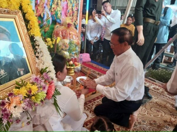 Kem Sokha attends a soldier’s funeral on July 31, 2025. (Photo posted on Facebook by his lawyer, Pheng Heng)