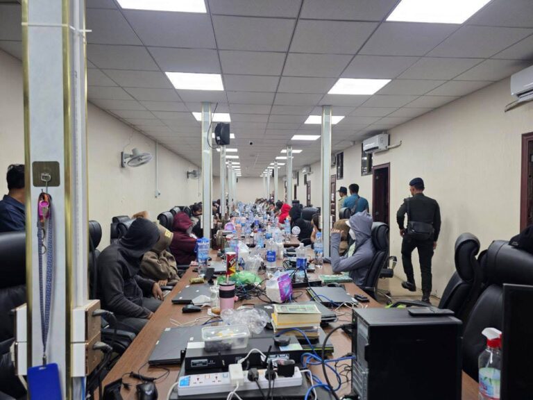 Tboung Khmum authorities raid a casino suspected of online scamming on July 18, 2025. A photo posted on AKP