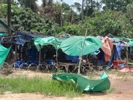 Barbed wires laid by the Thai military in an area in An Ses, Preah Vihear province. A photo posted by Cambodia’s Ministry of National Defense on August 4, 2025.