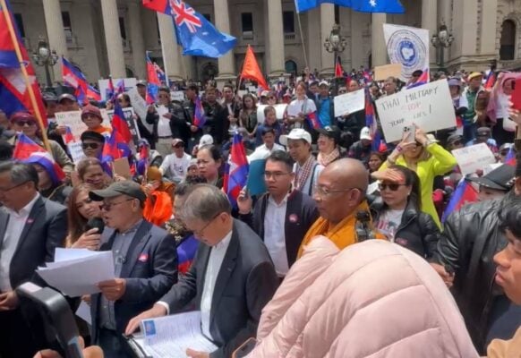 Cambodians in Australia demonstrate in Australia on December 14 calling for a stop to the ongoing Cambodian-Thai conflict. (social media)