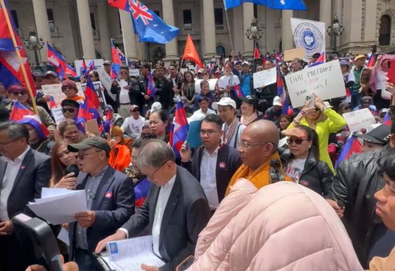 Cambodians in Australia demonstrate in Australia on December 14 calling for a stop to the ongoing Cambodian-Thai conflict. (social media)