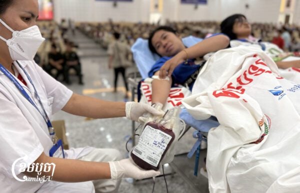 Thousands of citizens, civil servants, soldiers, students and monks joined a blood donation event in Phnom Penh in response to clashes along the Cambodian-Thai border. The purpose of the blood donation is also to help citizens and soldiers injured in the recent attacks, In Phnom Penh, Picture taken on Dec. 9, 2025. (CamboJA/Pring Samrang)
